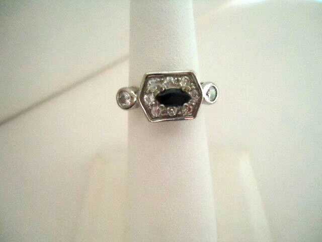Avon Ring Blue Marquis Cut  East-West Setting Shiny Silvertone Size 5