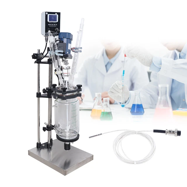 Jacketed Glass Reactor 3L Chemical Lab Reaction Vessel 2 Layers Digital 680r/min