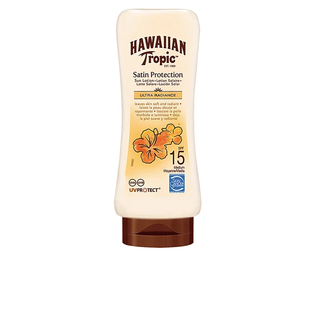 Solaires Hawaiian Tropic unisex SATIN ultra radiance sun lotion SPF15 180 ml
