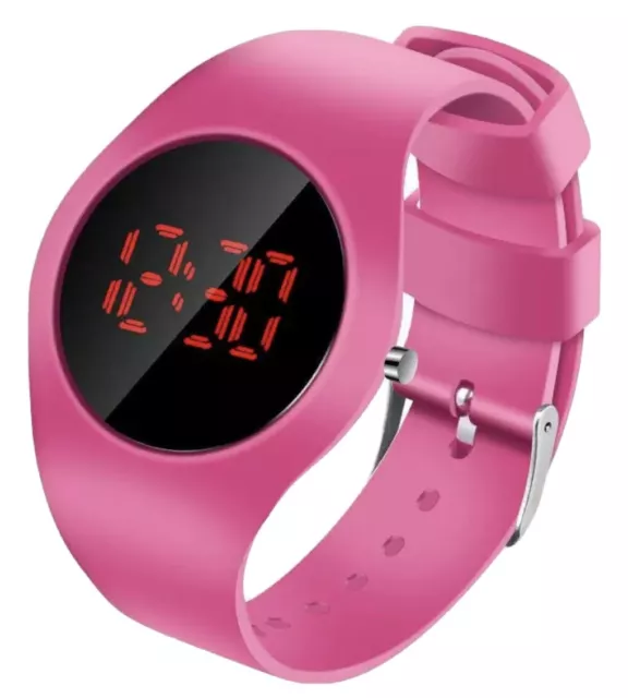 UNISEX PINK Womens Ladies Mens Digital LED Waterproof Sport Watch Gift UK