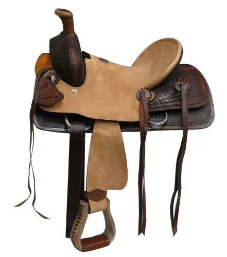 Youth Hard Seat Roper Style Saddle Rough Out & Basket Tooling 12" NEW