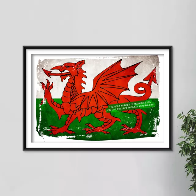 Bandiera gallese - Stampa poster arte - Galles - drago - giorno di Sant'Andrea - patriottismo