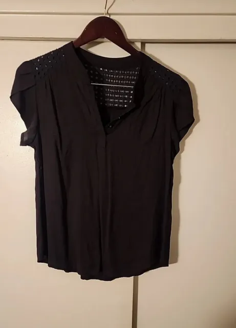 Lot Of 2 Black V neck blouses L Rayon 8 10