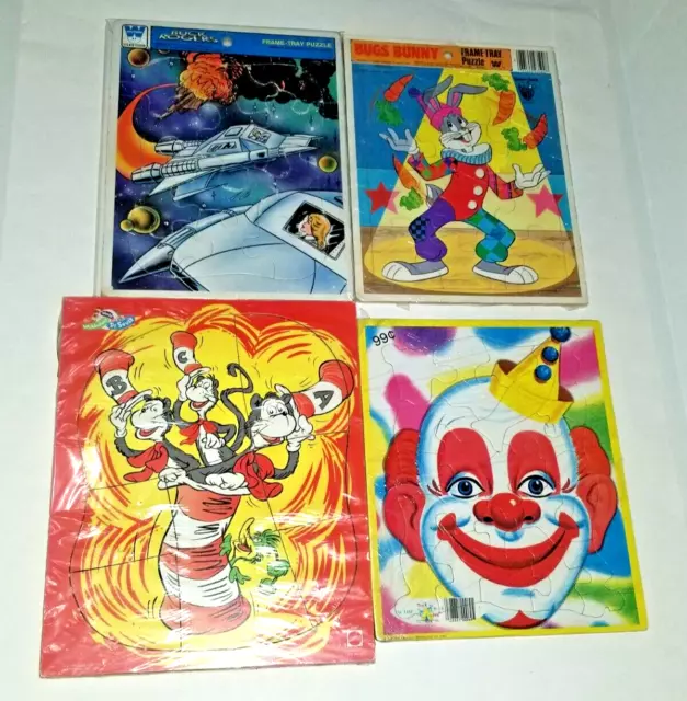 Vintage Frame Tray Puzzle Lot!! Bugs Bunny Buck Rogers Dr. Seuss Clown!!