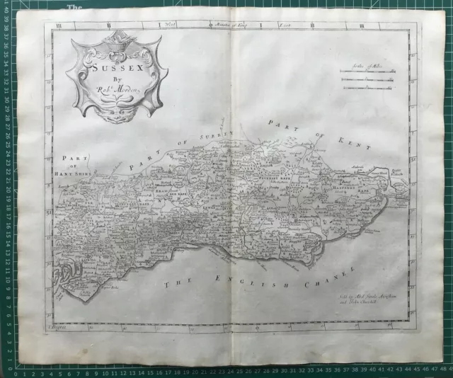 1695 Antique Morden Map Sussex - from Camden's Brittania