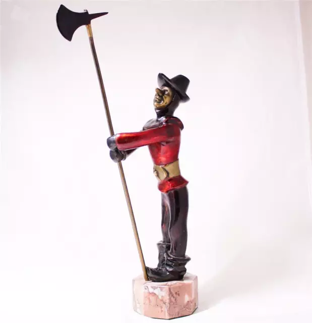 Vintage German Modernist Cast Bronze Statue Humorous Watchman w/Halberd c.1950s