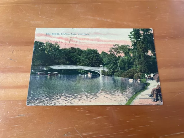 Bow Bridge, Central Park, New York NY Vintage Postcard Posted 1909 Antique