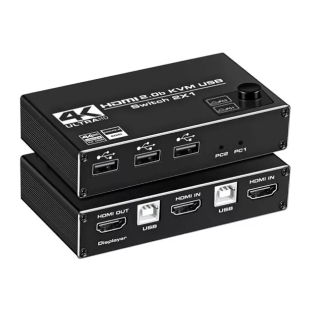 2X1 Dual Monitor HDMI KVM Switch 4K 60Hz 2 Port USB KVM Switcher for 2 Computers