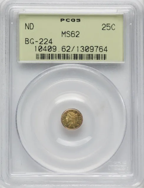 (1854) ND 25c Gold Round PCGS MS62, BG-224