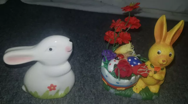 Osterhase Deko Ostern Nest Blume Dekoration Unikat Gesteck Keramik Kunstblumen C