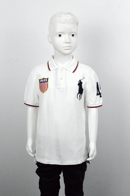 Polo Bimbo Ralph Lauren Taglia 8 Anni Cotone Maglia Bianca Manica Corta Casual
