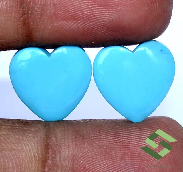 10.15 CTS Natural Turquoise Heart Shape Cabochon Pair 15x15 mm Loose Gemstones