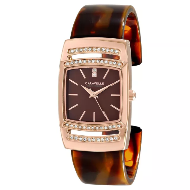 CARAVELLE NY by BULOVA Womens Rose Gold Watch, Crystals, Maroon Dial Bangle Band