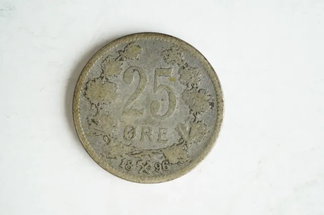 Very Rare Date 1896 Norway Silver 25 Ore in Great Condition - Awesome Find!