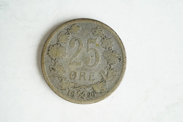 Very Rare Date 1896 Norway Silver 25 Ore in Great Condition - Awesome Find!