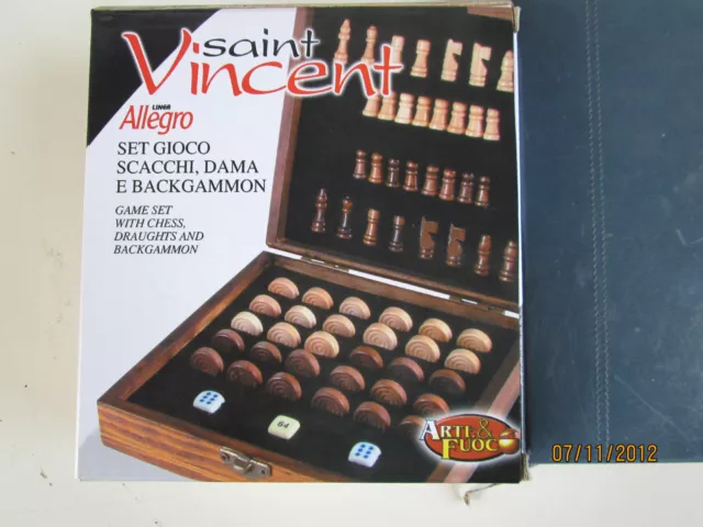 Set Gioco Scacchi , Dama & Backgammon * Legno * Saint Vincent Linea Allegro