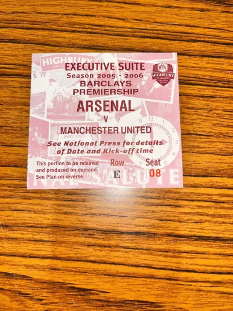 Arsenal vs Manchester United Rare Executive Suite Ticket 2005/2006 Season