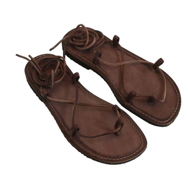 Sandales Homme En Cuir Salento Fait Main Italie - Marron, Style Tongs Chaussons