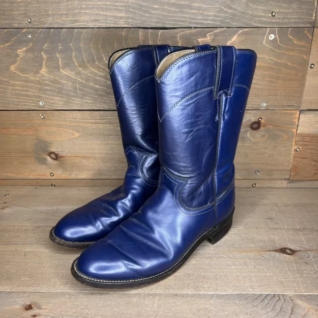 Vintage Justin Roper Blue L3751 Western Boots Cowgirl Ladies Women's Size 7 B