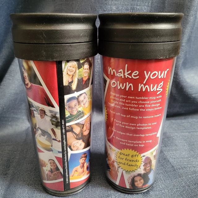 Insulated Travel Mug Cup w/lid 16 oz Coffee NEW Make your own Design! Lot of 2