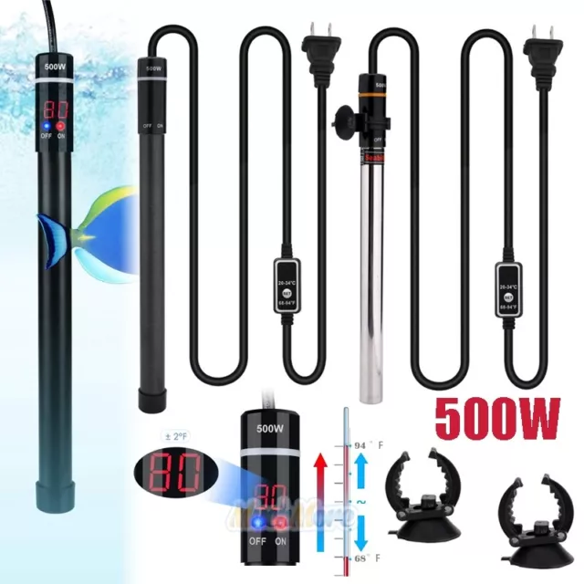Aquarium Heater Submersible Fish Tank Adjustable 500W Watts Water Heating Rods