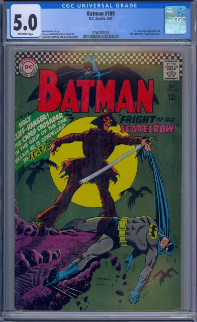 Cgc 5.0 Batman #189 1St Silver Age Appearance Of The Scarecrow 1967 Ow Pages