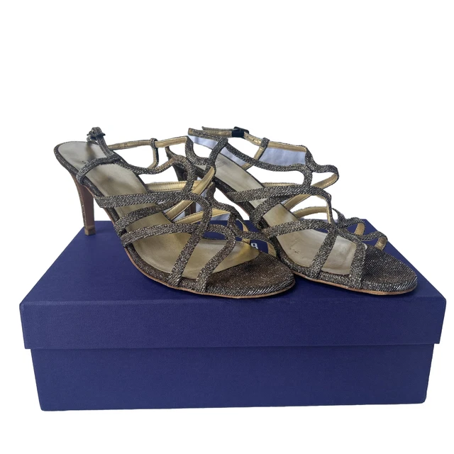 Stuart Weitzman Turning Up Strappy Glitter Sandal Size 8M US W/ Box
