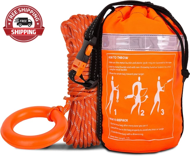 Throw Bag for Water Rescue with 70Ft Reflective Throw Rope, Throwable Safety Equ