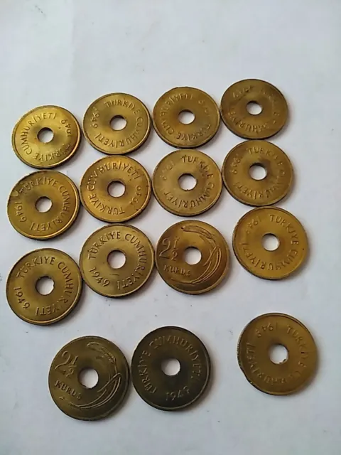 15 Coins 2-1/2  1949Turkey Cumhurlyetl