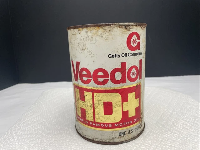 RARE FULL Vintage VEEDOL HD+ Motor Oil 1 Qt Composite Can Gas Station Full