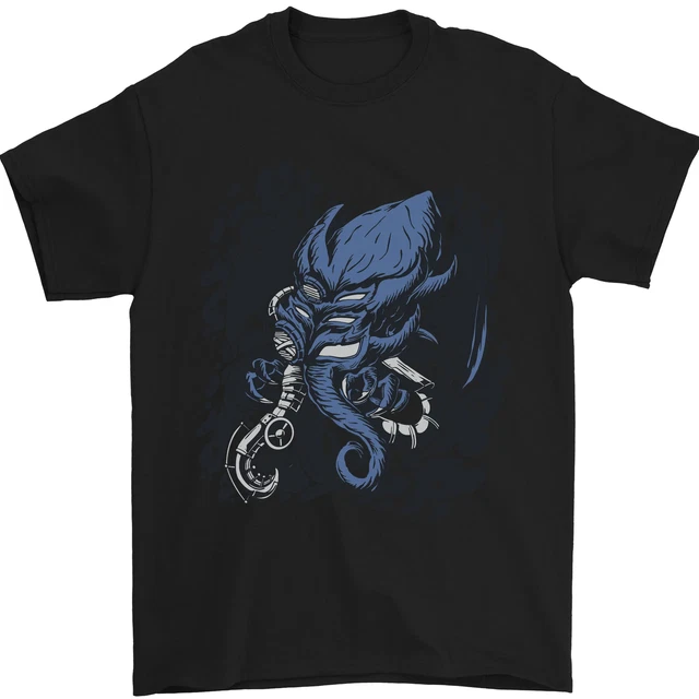 Cyberpunk Cthulhu Kraken Octopus Uomo T-Shirt 100% Cotone