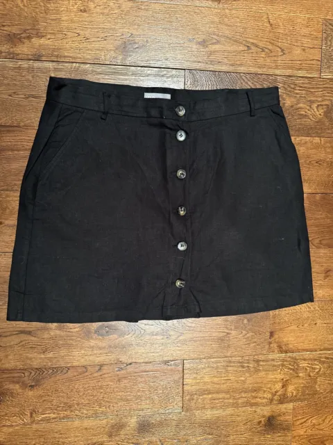 ASOS Women’s A Line Skirt Black Size 18 Cotton Linen Button Through