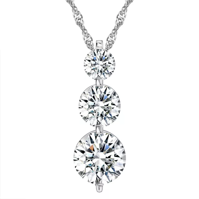 Three Stone Pendant Necklace for Women  Round Cascading CZ by Ginger Lyne Col...