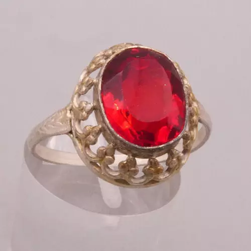 Ring Silber 800 klassisches altes Prachtstück loraler Ringkopf roter Zierstein-X