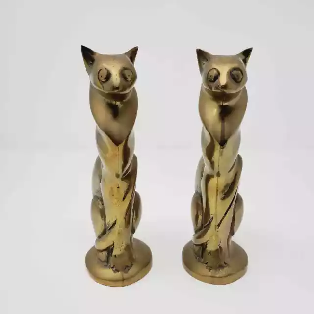 Vintage Mid-Century Brass Pair of Cat Statue Home Decor 7.75" Stylized Accent
