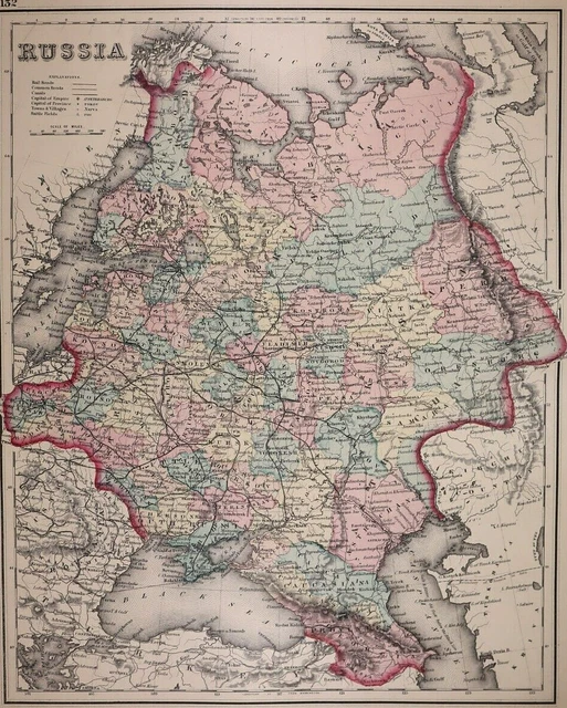 Authentic 1882 O.W. Gray Atlas Map ~ RUSSIA ~ FreeS&H   Inv#162