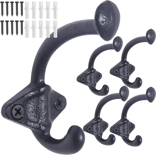 Rustic Coat Hooks Wall Mounted:5 Cast Iron Hooks,Heavy Duty Vintage Antique Wall