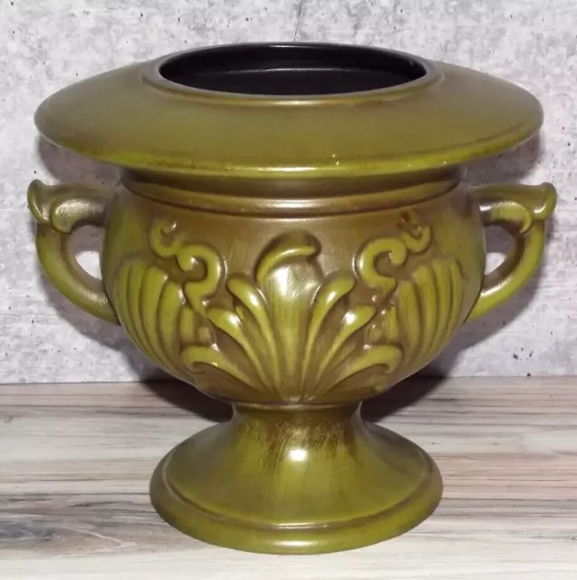 Vintage Haeger Pottery Avocado Green foliage footed Urn-Vase-Planter :: EUC ::
