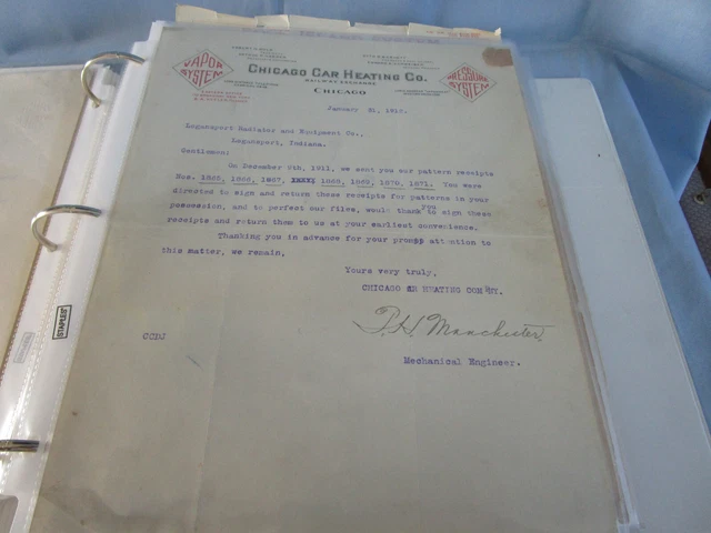 Chicago Car Heating Co  Railroad Letter Signed Train Ephemera 1/31/1912