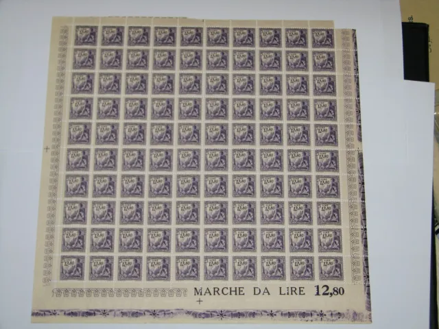 Italy Fiscal Revenue Stamp Sheet of 100 Lira 12.80 Social Security Insurance