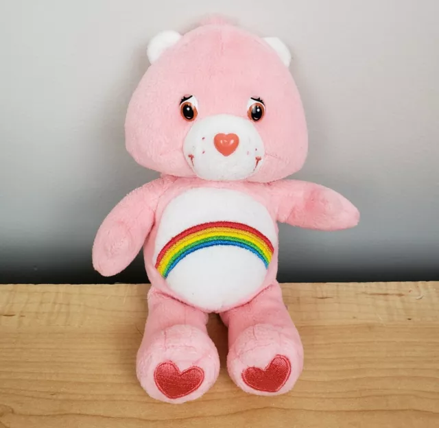 Care Bear Cheer Bear 8” Plush Pink Rainbow Tummy 2002- Please Read