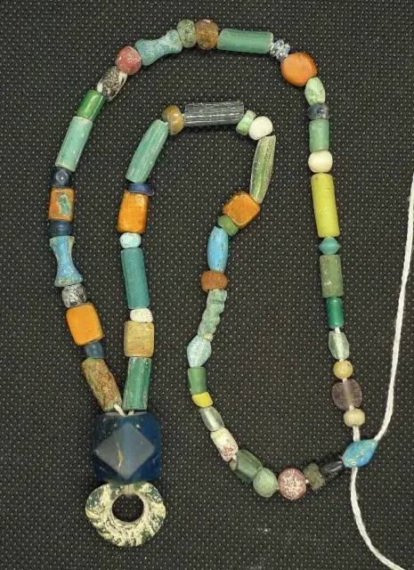 Perles Verre Ancien Romain Ancient Roman Bactrian Islamic Glass Beads Strand