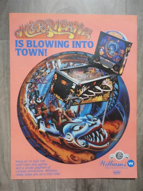 Hurricane Pinball Machine Flyer / Original Williams Brochure