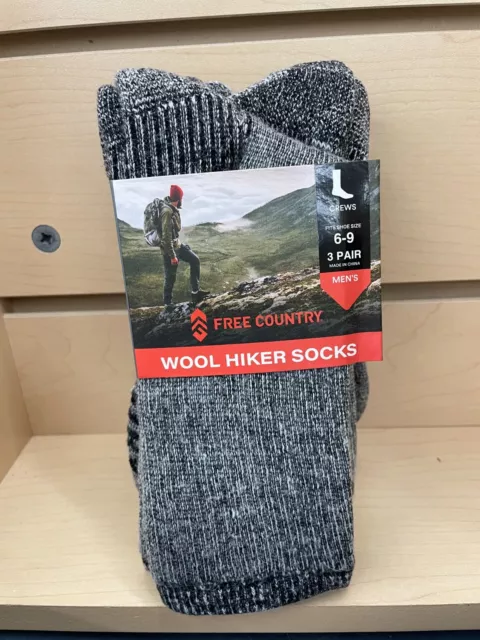 Nuevo paquete de 3 calcetines de excursionista de lana Free Country para hombre