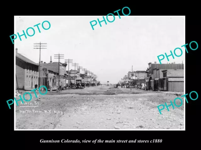 OLD POSTCARD SIZE PHOTO OF GUNNISON COLORADO THE MAIN STREET & STORES c1880