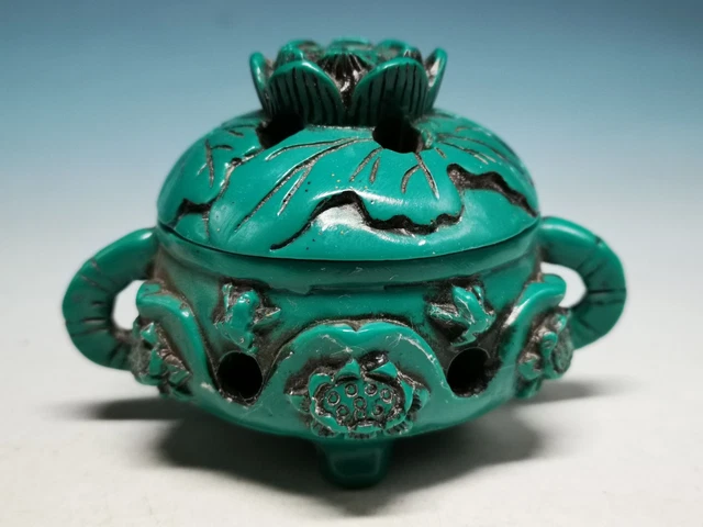 Chinese. Collection Amazing Coral Carved grace Lotus Incense Burner Piece Y87