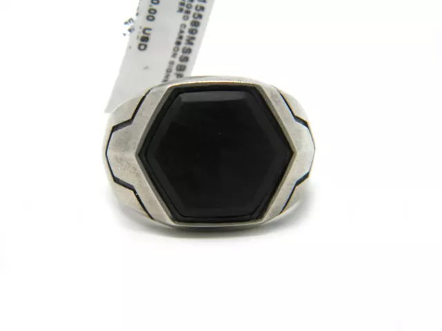 David Yurman Sterling Silver and Forged Carbon Hex Inlay Signet Ring Size 12 NWT