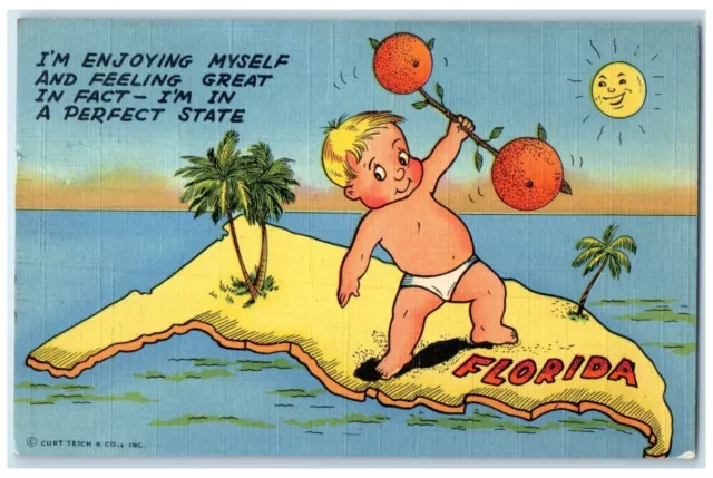 1951 Little Boy Holding Orange Beach Sarasota Florida FL Posted Vintage Postcard
