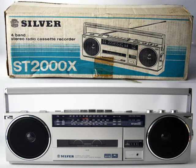 Vintage 80'S Silver St2000X Stereo Radio Cassette Player Recorder Boombox New !