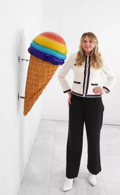 Ice Cream Cone Statue Rainbow Scoop Wall Hanging Waffle Cone 3Ft Indoor Outdoor
